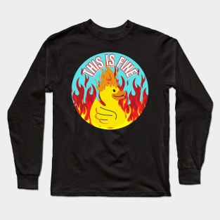 This Is Fine Funny Duck on Fire Design Long Sleeve T-Shirt